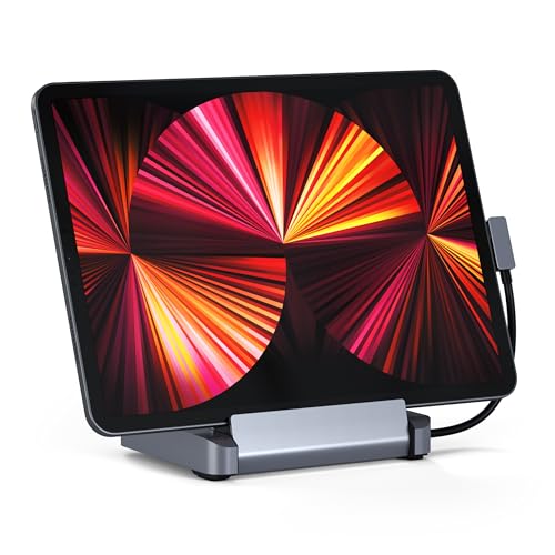 SATECHI Aluminium Ständer & Hub – 6-in-1 USB-C Hub Faltbarer Ständer – Kompatibel mit 2022 iPad Air M1, 2021 iPad Pro M1, 2020/2018 iPad Pro & 2020 iPad Air, iPad Mini 6 Gen