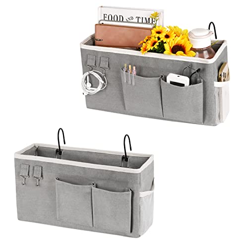 Image of Loghot Bedside Caddy/Bedside Storage Bag Hanging Organizer for Bunk and Hospital Beds,Dorm Rooms Bed Rails,Can be Placed Glasses,Books,Mobile Phones,Keys (2pc Grey)