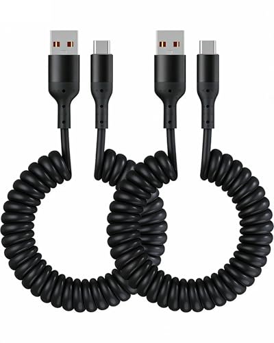 Apple MFi Certified Coiled Carplay Car Charger Fast Charging，[2-Pack, 5ft]