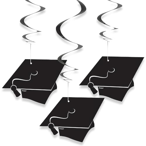 Graduation Hanging Swirl Decorations - 26" | Black | 3 Pcs