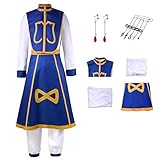 CALMR Kurapika Cosplay Costume with Wig Earrings Bracelet Ring Kurapika Costume Blue Halloween Party Suit (Blue, L)