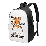 Guess What Corgi Butt Funny Corgi (4) Laptop Backpack For Travel, Stylish Usb Charging Bag With Adjustable Straps, Large Capacity Anti-Shrink Bookbag For Office & Outdoor Use