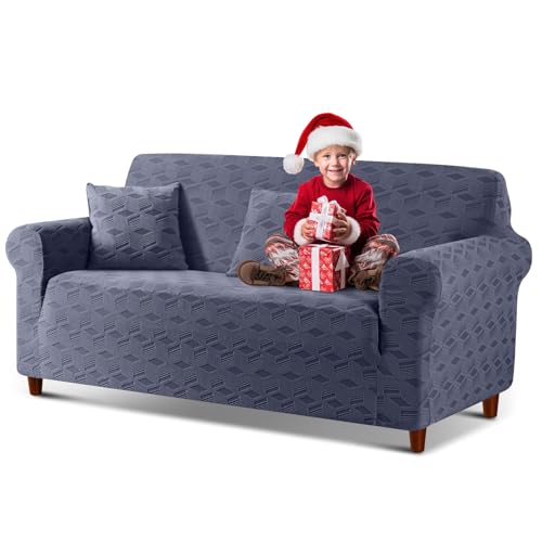 Image of TAOCOCO Loveseat Sofa Cover, 1Piece Couch Cover for 2 Cushion Sofa Washable Loveseat Slipcover with 2PCS Throw Pillow Covers, Jacquard Furniture Protector for Pets Dog(2 Seater,Grey)