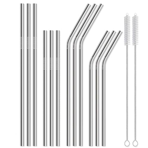 12 Pack Reusable Stainless Steel Metal Straws