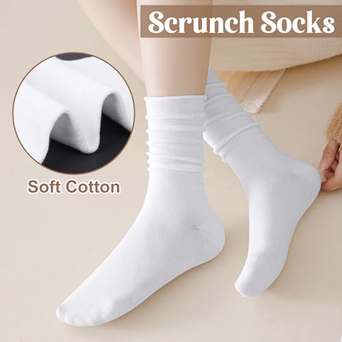 Image of Chalier 5 Pairs Slouchy Socks for Women, Soft Cotton Crew Socks | Breathable Blend, Elastic Cuff, Cute Roll Top, Calf Scrunch Tube, Easy Pull On, Flexible Stretch Motion, Casual Daily Wear