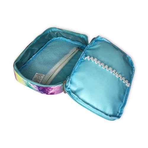 Estojo Quadrado Azul, Poliéster, 26x16,5x6cm, 2,5 Litros, 13 Espaços para Lápis, com Bolso de Redinha