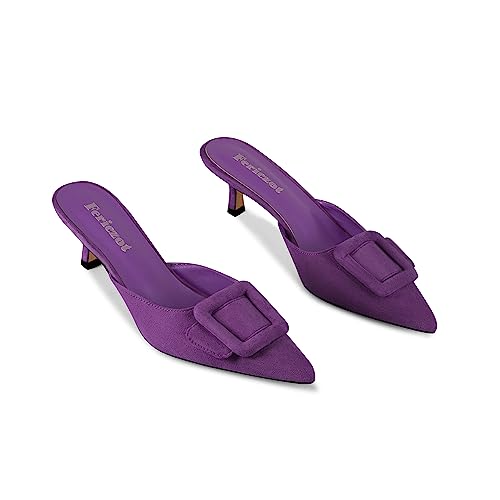Image of Fericzot Mule Slippers for Women,Slingback Buckle Pumps Pointed Toe Kitten Heels Shoes Slides Backless Dress Sandals