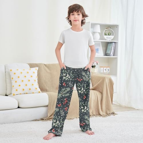 Boys' Pants Christmas Red Cherry Snowflake Long Bottoms Jogger Pants Elastic Waist Trousers with Pockets S-XL3