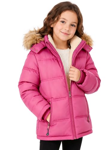 WENTTUO Girl Puffer Jackets Winter Coat Waterproof Sherpa Lined Warm Coats Windbreaker Hooded Parka Fleece Jacket for Girls