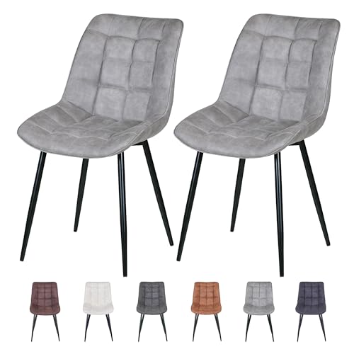 Image of mcc direct set of 2 Dining Chairs, Faux Matte Suede Leather Dining Chairs with Padded Seat and Metal Legs for Dining Room, Living Room, Kitchen Room and Commercial Restaurants-Alba (Light Grey)