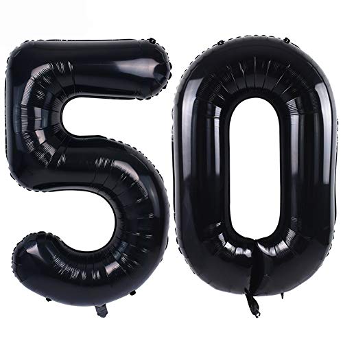 Image of TONIFUL 40 Inch Black Number 50 Balloon Large Foil 50th Birthday Decoration | Black 50 Balloon Number Fifty for Milestone Fifty Birthday Party 50th Anniversary, Black Birthday Decor for Men Women