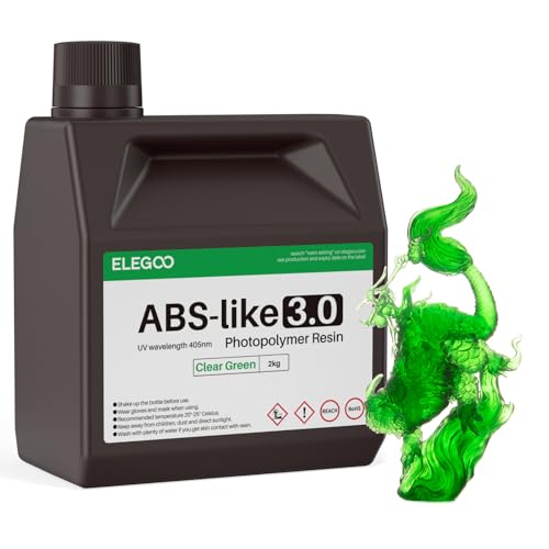 Image of ELEGOO ABS-Like 3.0 3D Printer Resin Clear Green 2000g | High Strength and Toughness, High Precision, Low Viscosity, UV-Curing Photopolymer Resina for MSLA DLP LCD 3D Printers