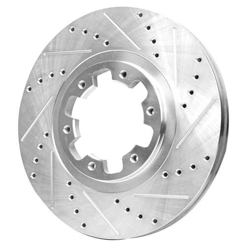 Image of Detroit Axle - Front Brake Kit for 1998-2004 Nissan Pathfinder Infiniti QX4 Drilled & Slotted Disc Brakes Rotors Ceramic Brake Pads Replacement 1999 2000 2001 2002 2003
