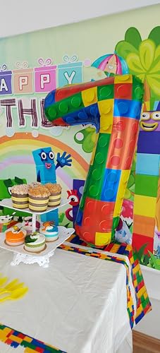Image of 32 Inch Building Block Number 15 Balloons birthday Block Themed Large Big Helium Foil Mylar Balloon for Girls Boys Birthday Party Decoration Supplies