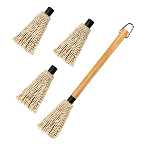GEEKHOM Grill Basting Mop, Grilling Basting Mops Brushes with Long Wood Handle and Replacement Heads BBQ Sauce Brush for Barbecue Baking Smoking Roasting Steak Cooking, 18 inch Cover