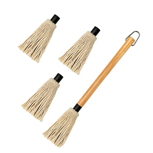 GEEKHOM Mocio per barbecue con manico in legno lungo 45,7 cm, con testine di ricambio, spazzola per salsa e barbecue, per arrostire bistecche, cottura
