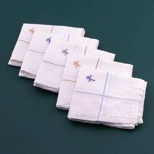 Image of CROSSLINE Men's Initial Monogram (A-Z) Embroidery 100% Pure Cotton Handkerchief | White Base With Colored Border | Handkerchiefs For Men Cotton Soft - (Pack of 5)