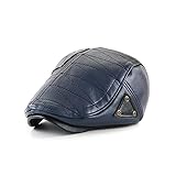 YUEPENGZHI Baskenmützen Barette Schirmmützen Modischer Lässiger Pu-Lederhut Für Herren Im Mittleren Alter Mit Kontrastfarbener Lässiger Outdoor-Kappe Für Erwachsene Dunkelblau