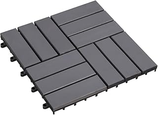 vidaXL 10 pcs Interlocking Deck Tiles, 11.8"x11.8", Acacia Hardwood, Patio Tiles with Non-Slip Surface, Weather Resistant and Durable, Grey