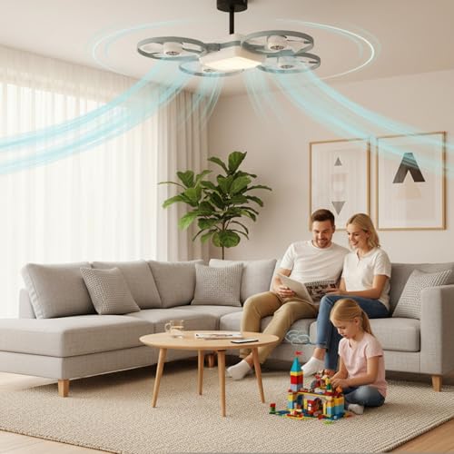 Ventilateur de plafond à flux d'air surround à 360° et éclairage LED variable avec télécommande