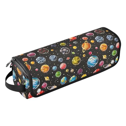 Bolsa de viaje para herramientas de cabello para mujer con tapete resistente al calor, estuche impermeable para planchas, rizadores y secadores, diseño colorido de planetas caricatura