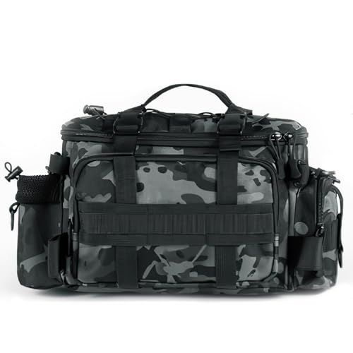 Croch Bolsa para aparejos de pesca – Bolsa de carpa para pescadores, bolsa de pesca impermeable con correa para el hombro, bolsa de almacenamiento multifuncional para equipo de pesca al aire libre y