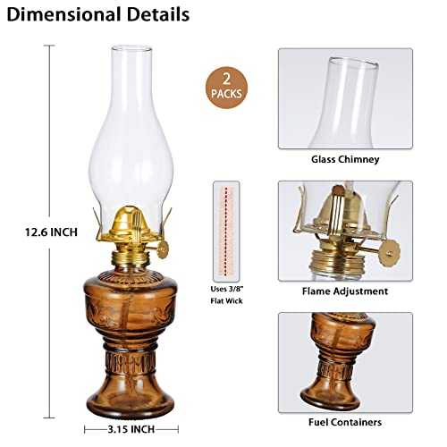2 Pieces Rustic Oil Lamp 12.6\" Classic Large Classic Kerosene Lamp Lantern Vintage Glass Kerosene Lamp Chamber Oil Lamps with 3/8\" Wick for Indoor Use Home Decor Lighting - Thumbnail 2