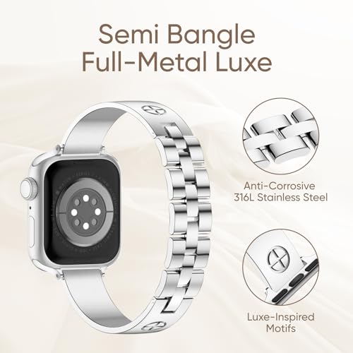 Image of Missair Compatible with Apple Watch Band 38mm 40mm 41mm 42mm 44mm 45mm 46mm 49mm, Stainless Steel Metal Strap Women Dressy Bracelet Wristband for iWatch Series 11 10 9 8 7 6 5 4 3 2 1 SE Ultra