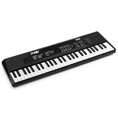 MAX KD54 – Teclado piano 54 teclas con batería recargable, micrófono y altavoces estéreo – Piano digital portátil para principiantes, niñas y niños – Teclado musical compacto – Color negro