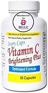 Ivory Caps White Vitamin C Brightening Plus Skin Whitening Lightening Pills 100% Natural No Side Effects Made for Belle - Maximizes the benefits of Glutathione Skin Products - 60 capsules