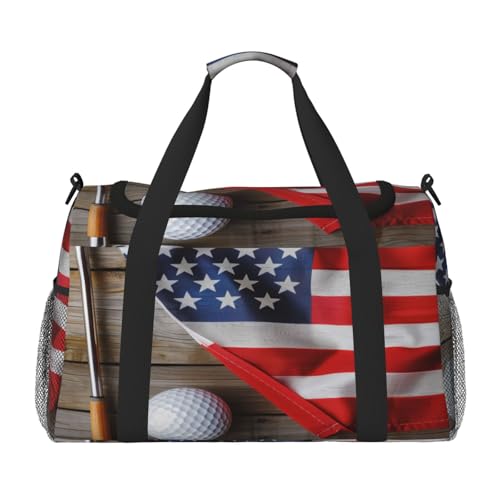 Golf Ball Us Flag Travel Duffel Bag with Strap Multi Pockets Sports Bag Handbag Large Shoulder Bag for Gym Weekend Fitness Camping