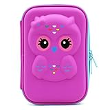 JUJIN Cute Owl Face Hardtop EVA Pencil Case Big Pencil Box with Compartment for Kids (Purple)