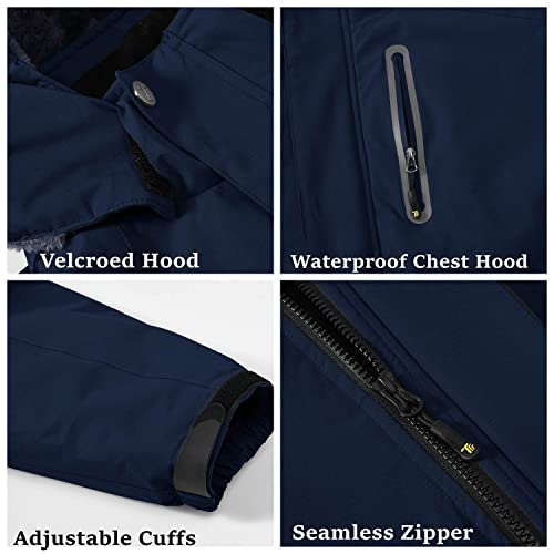 Rdruko Men's Waterproof Ski Jacket Warm Winter Snow Coat Mountain Hooded Outerwear(Navy, CA L) - Image 8