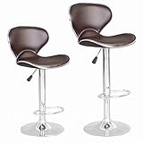 Modern Adjustable Synthetic Leather Swivel Bar Stool, Brown, Sets of 2