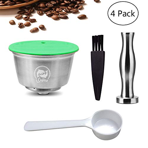 PAWACA Capsule Filtre de Café Réutilisables, Capsules de Café Rechargeables Compatibles avec Nescafe Dolce Gusto 1 Cuillere à Cafe 1 Brosse A Nettoyer -Acier Inoxydable