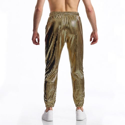 Mens Metallic Disco Pants - 70s 80s Sequin Drawstring Elastic Waist Party Club Rave Shiny Jogger Sparkly Trousers4