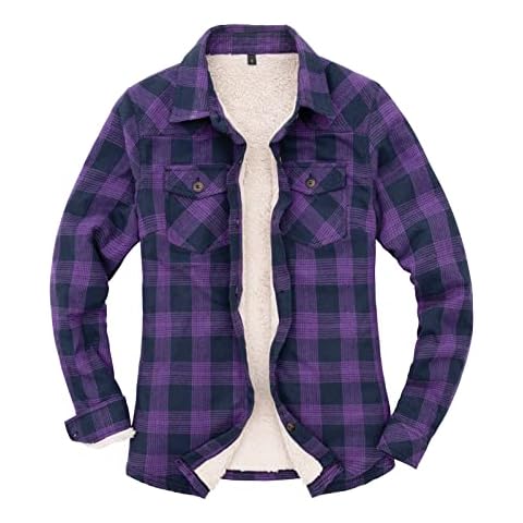 ZENTHACE Women's Sherpa Fleece Lined Flannel Shirt Jacket,Button Down Plaid Flannel Shirt Jacket Purple M Cover