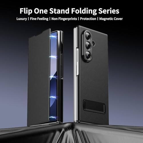 Image of TechTrendz Flip Case for Samsung Galaxy Z Fold 7 Invisible Stand Case with Magnetic Protective Soft Grip, Luxury Leather Flip Cover, Kickstand Shockproof Wallet Case for Z Fold 7 - Black