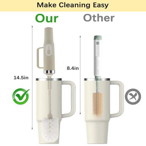 Image of 5 in 1 Electric Bottle Brush Cleaner Compatible Stanley Bottle Brush Straw Cleaner Multifunction Rechargeable IPX6 Waterproof Extra Long Design for Stanley Cup, Sports Bottle and More (Beige)