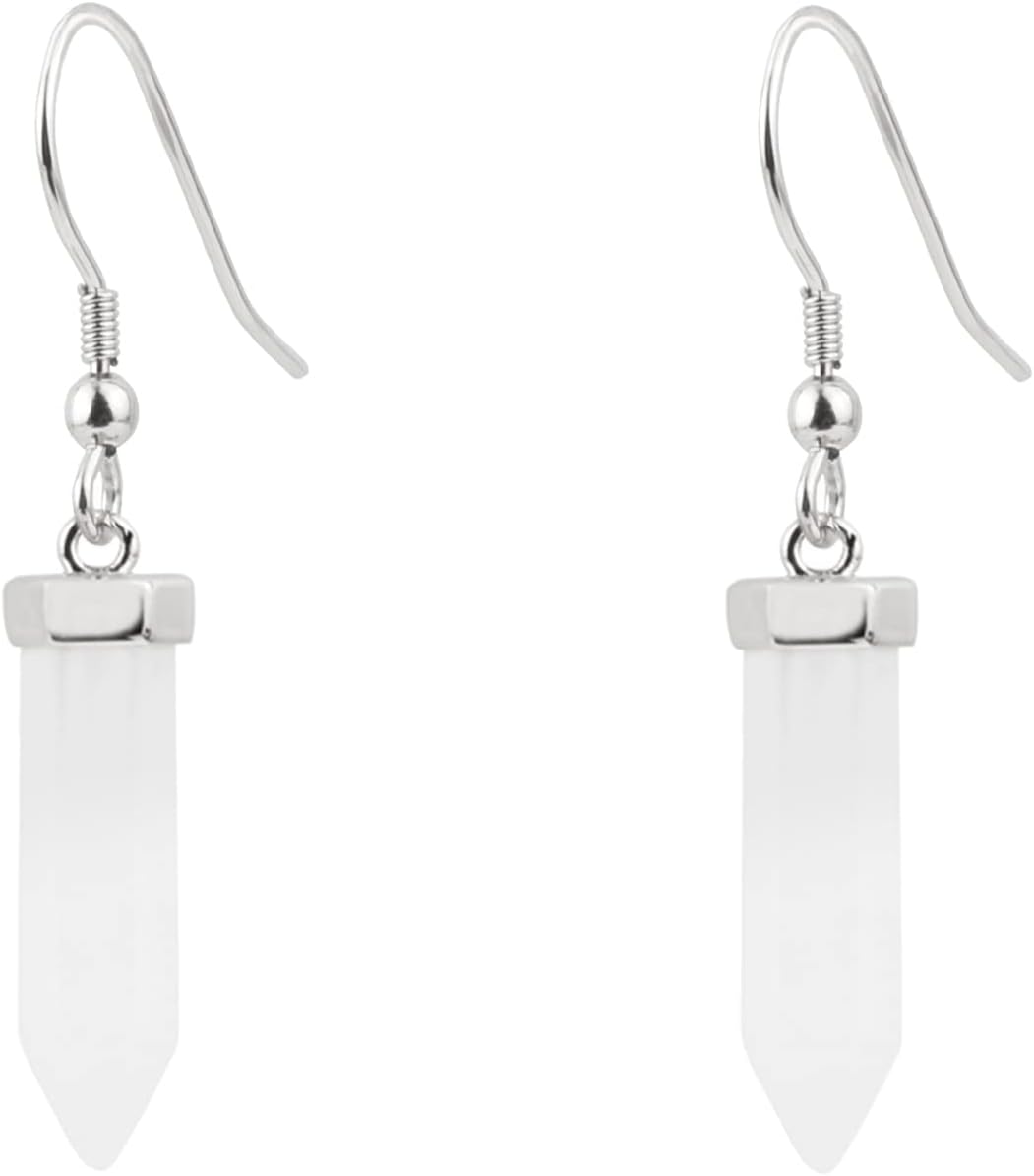 925 Sterling Silver Genuine White Quartz Dangle Drop Hook Earrings for Women