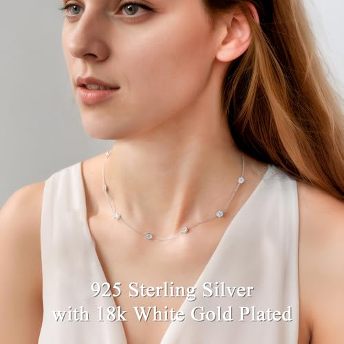 3CT Moissanite Necklace for Women, 925 Sterling Silver Adjustable Station Necklace (16"-18"), Choker Chain with Bezel Set, Dainty Fine Jewelry Gift2