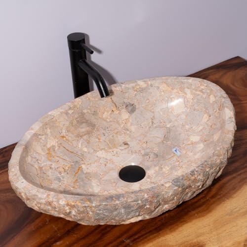 Organic Freeform Hand-Carved Marble Vessel Sink – Stone Vessel Sink with Chiseled Exterior & Natural Gold Veining – One-of-a-Kind Rustic Luxury Bathroom Sink — view 6