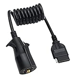 APEXEDC 7 Way Round to 5 Way Pin Flat Trailer Wire Coiled Wiring Harness Connector Adapter Plug & Pl