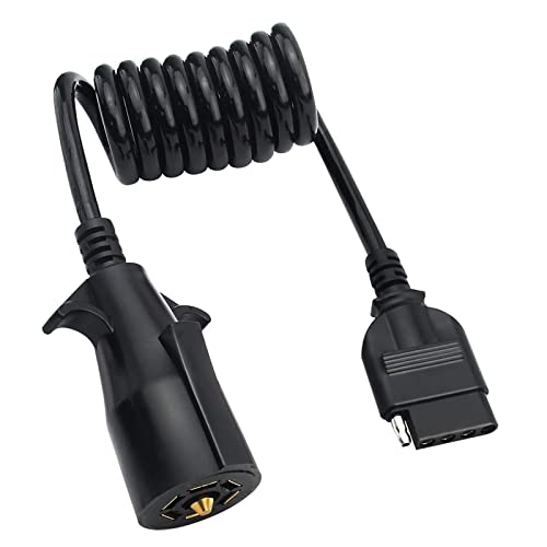Apexedc 7 Way Round To 5 Way Pin Flat Trailer Wire Coiled Wiring Harness Connector Adapter Plug & Play Trailer Rv Blade Vehicle-Side Trailer Connector For Truck Rv Trailer Full Length 5Ft (60In) #TOP16