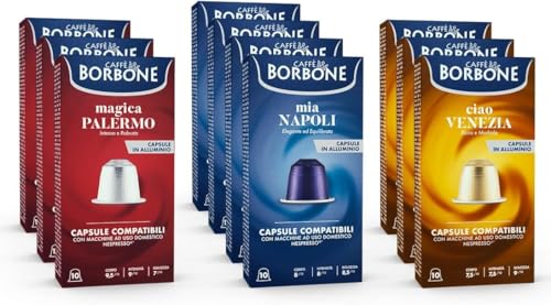 Caffè Borbone Tasting Kit of 90 Aluminium Coffee Capsules (3 Packs of 30) - 30 Mia Napoli, 30 Ciao Venezia, 30 Magica Palermo - Compatible With Nespresso* Machines for Domestic Use