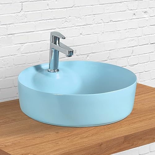 Image of Designer Table Top Wash Basin for Bathroom | Counter Top Wash Basin /Sink for Living Room (17.12 x 17.12 x 4.2 Inch, Sera (Sky Matt))