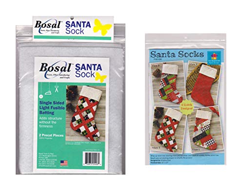 Bosal Santa Sock Stocking Pattern and 2 Pre-Cut Pieces of Fusible Fabric Batting (Finished Size is @ 11