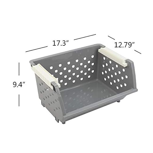 4-Pack Plastic Stacking Storage Basket, Stackable Organizer Bin, Gray