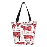 [NEKKII] うし 牛 焼肉定食 肉の部位 (1) トートバッグ 大容量 軽量 おしゃれ 買い物バッグ ファスナー付き レディース メンズ 通勤 通学 旅行用 プレゼント