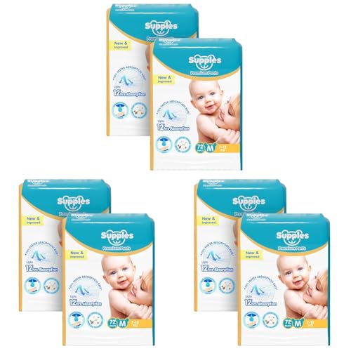 Image of Amazon Brand - Supples Premium Baby Diaper Pants | 144 Baby Diapers | Medium | 7-12 Kg | 12 Hrs Absorption | Cushiony Cotton Soft Fabric | Phthalates-Free | Triple Leak Guard | 72 Count, Pack of 6